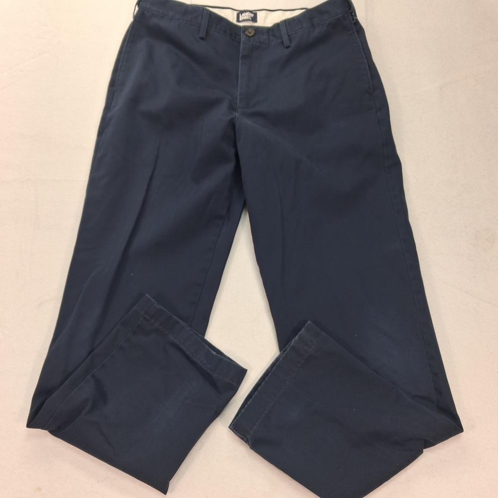 Lands End Pants Mens 34 Traditional Fit Navy Blue Chino EUC
